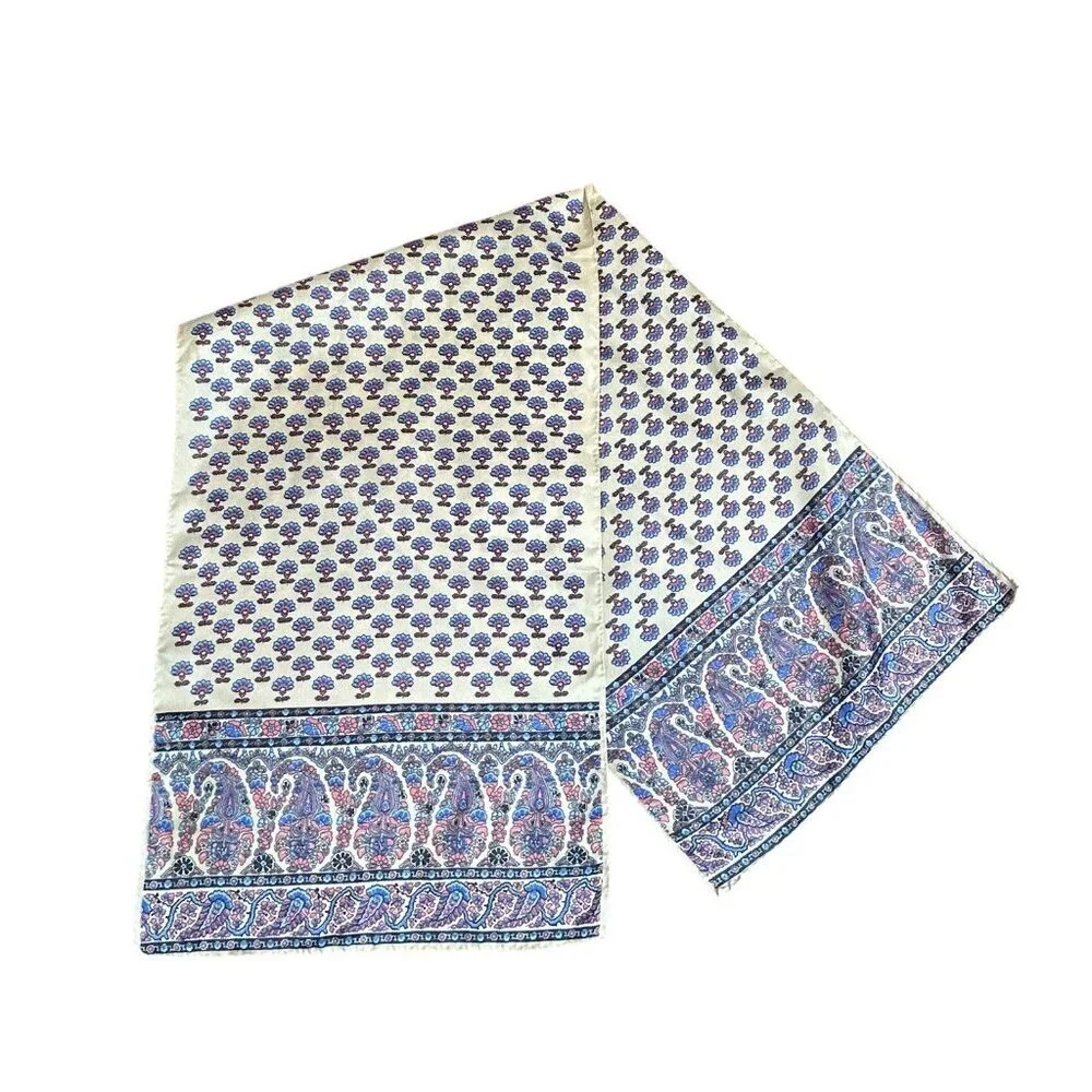 Glentex Vintage Blue Floral and Paisley Rectangular Scarf